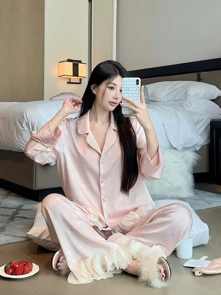 【现货！蝴蝶好运zm】2025睡衣长袖四件套女穿家居服套装四季款