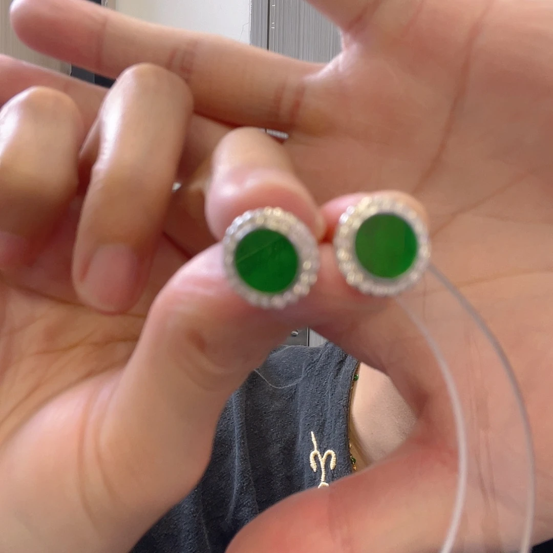 翡翠银S925镀金镶嵌耳饰