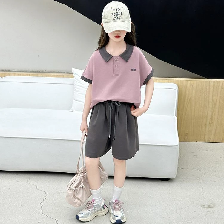 女童套装夏季2025新款T恤儿童装韩系polo衫洋气女孩夏装短袖短裤