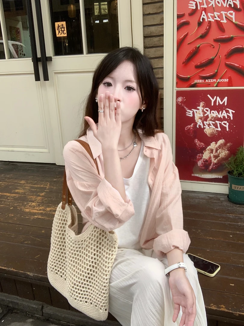 运费补贴佳伦专属小个子韩版设计感独特翻领显瘦薄款长袖防晒衬衫