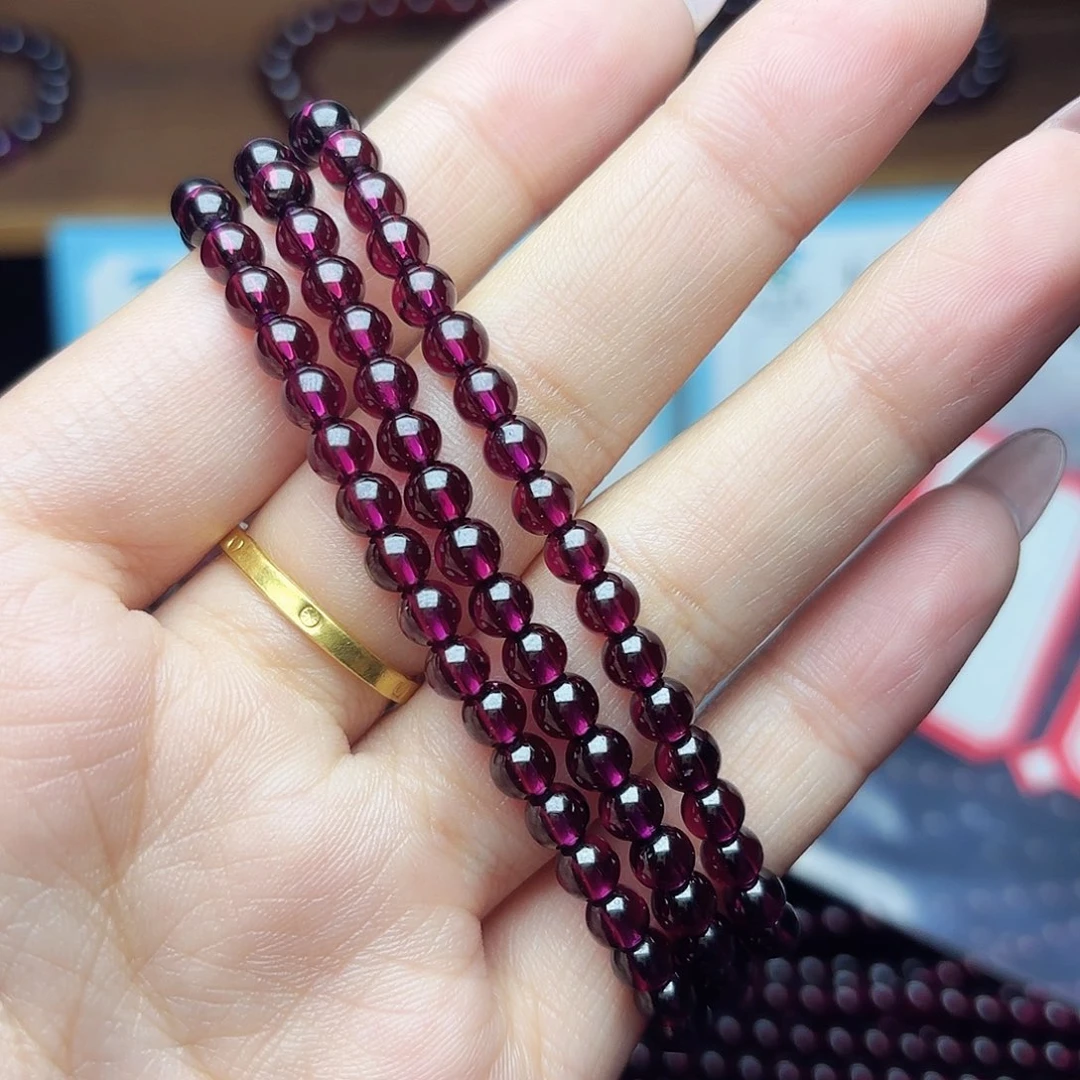 会***笑石榴石手链未镶嵌卡4.6紫牙乌三圈毕业级