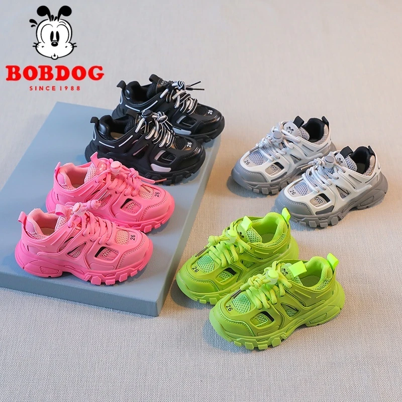 Bobdog/巴布豆2025春季新款休闲轻便儿童鞋透气时尚镂空运动鞋