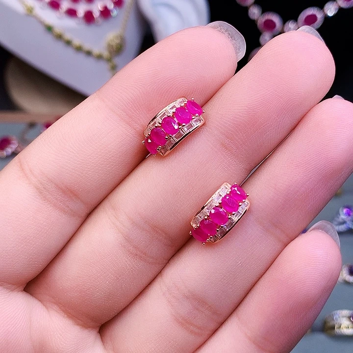 耳饰红宝石银S925镶嵌