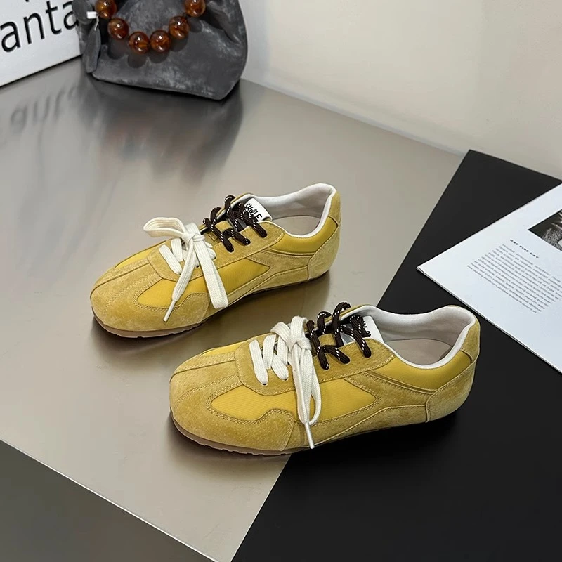 双色鞋带~真皮平底德训鞋女2025春新款超软底舒适百搭运动休闲鞋