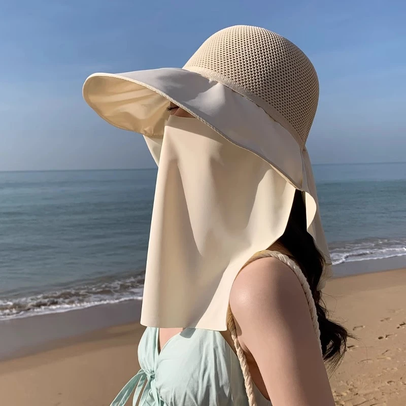 防晒帽子女夏季大檐户外披肩渔夫帽护颈遮阳帽防紫外线骑行太阳帽