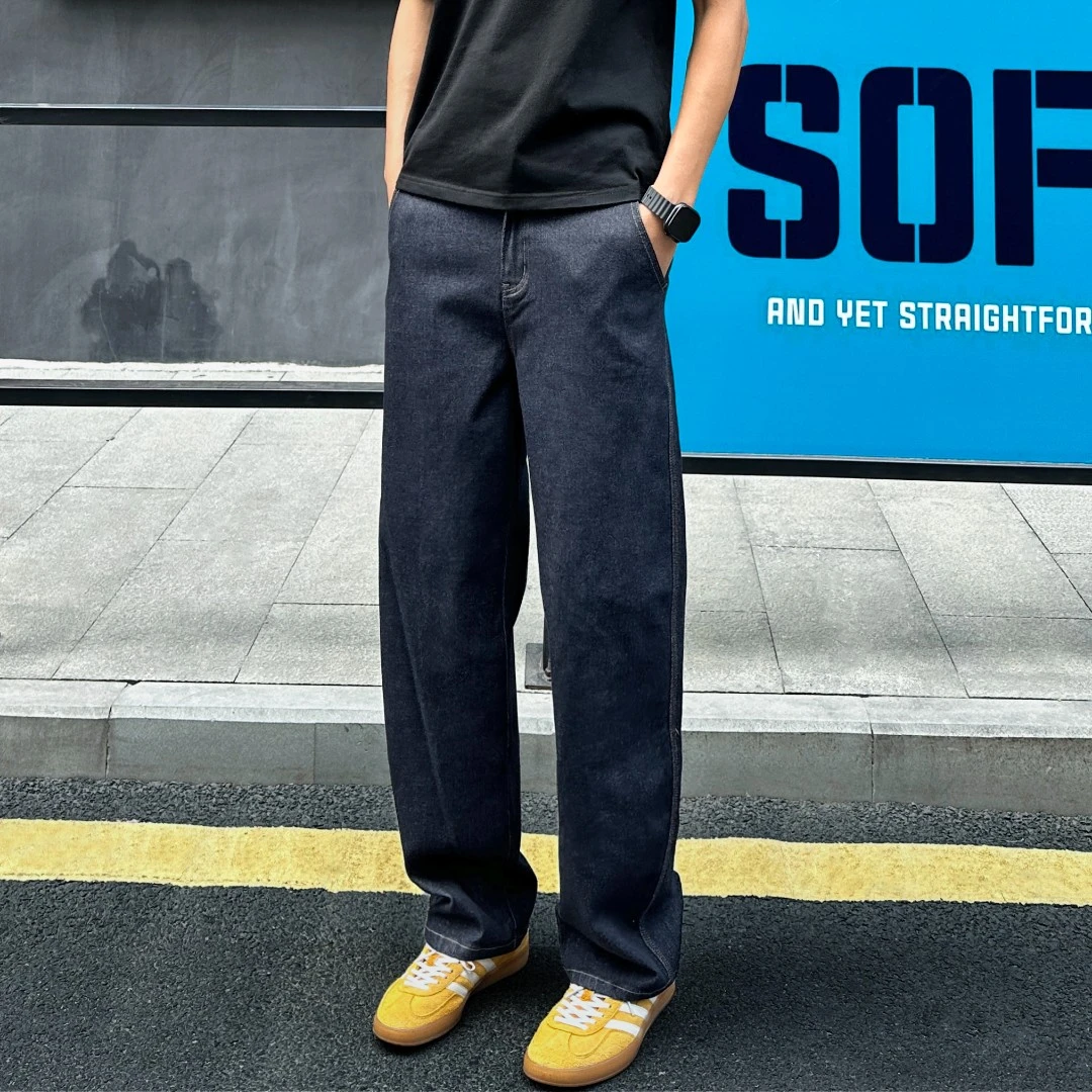 QUALCOMM2025美式丹尼蓝宽松直筒长裤男秋季不褪色水洗工艺牛仔裤