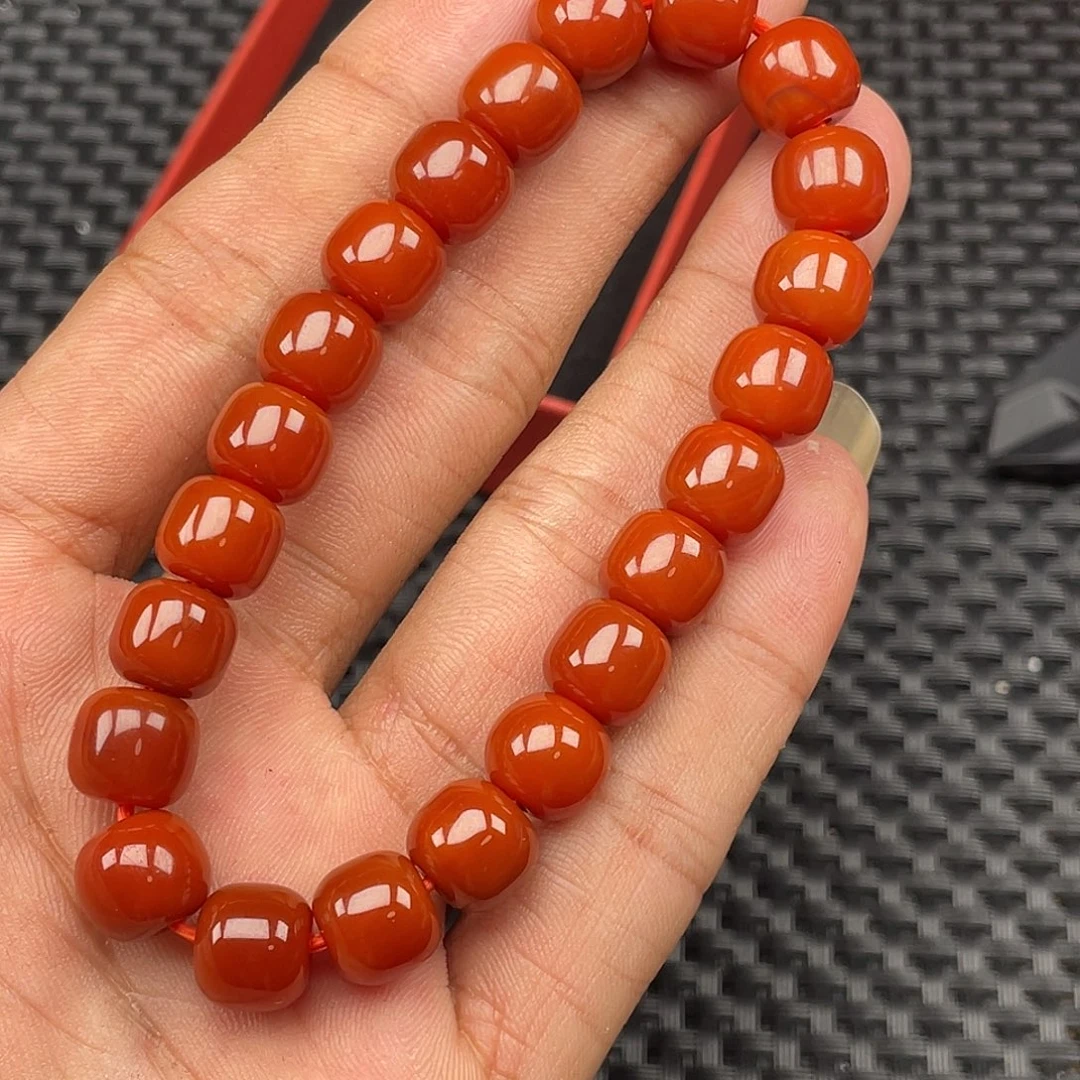 南红玛瑙未镶嵌瓦西柿子红老型手串卡9
