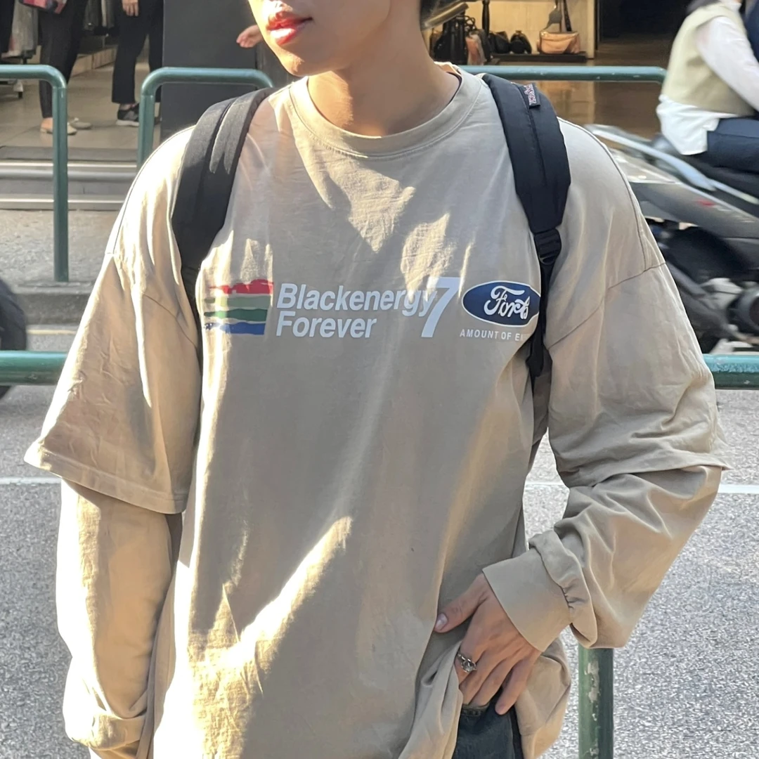 美式复古水洗假两件圆领卫衣男女春秋街头潮牌宽松上衣-BC411X