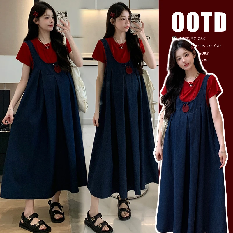 韩版2025夏季新品纯棉T恤+韩版百搭牛仔背心裙
