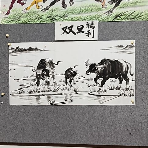 百***人三牛呈祥国画纯手绘作品