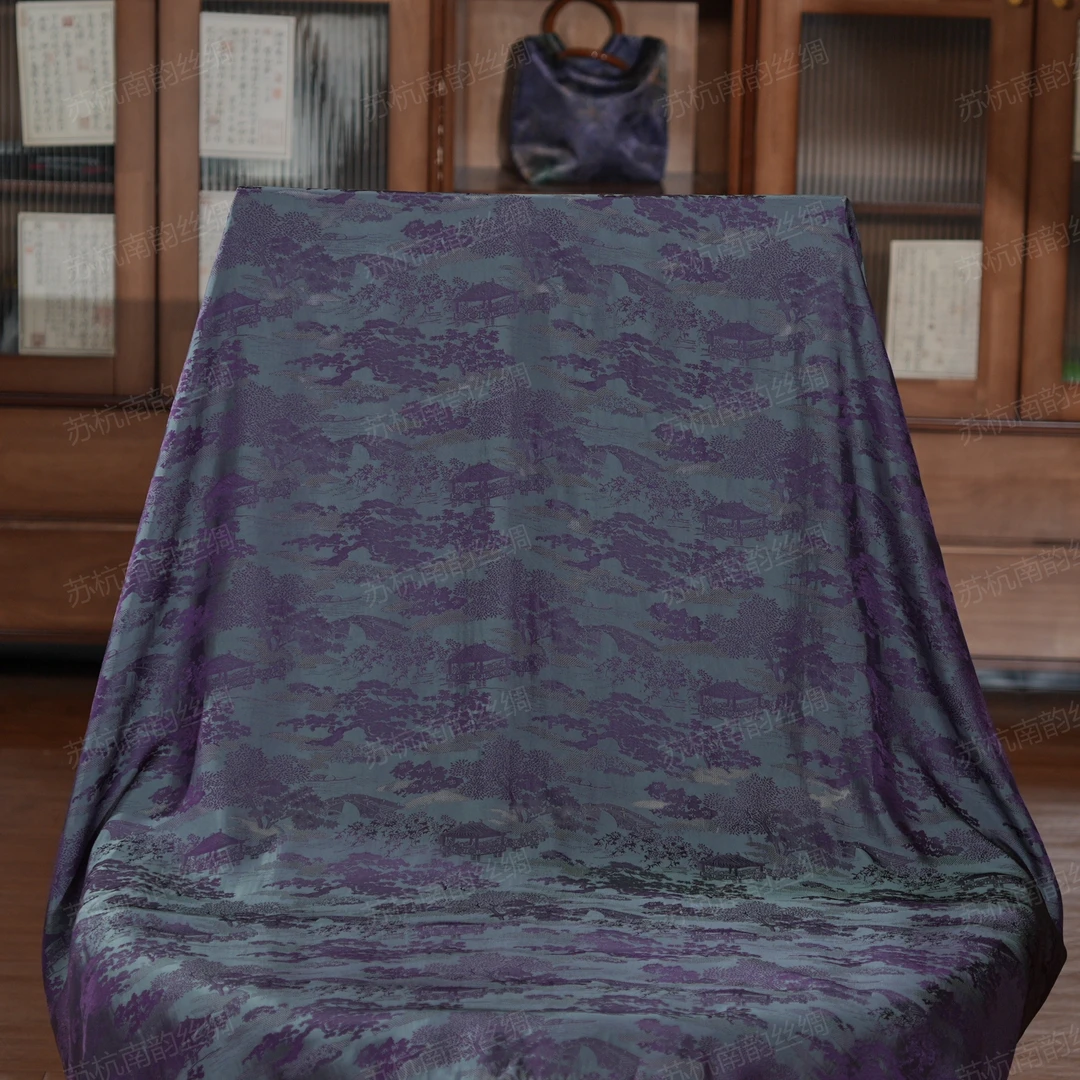 新【C90-109琉璃蓝】140*140香云重磅宋锦高端定制国风提花丝巾披肩