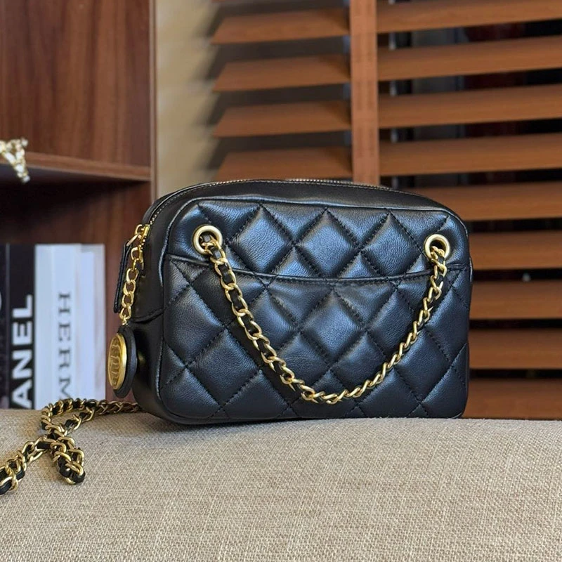 新款24K小香风金币相机包微章腋下包菱格链条包单肩斜挎包女包