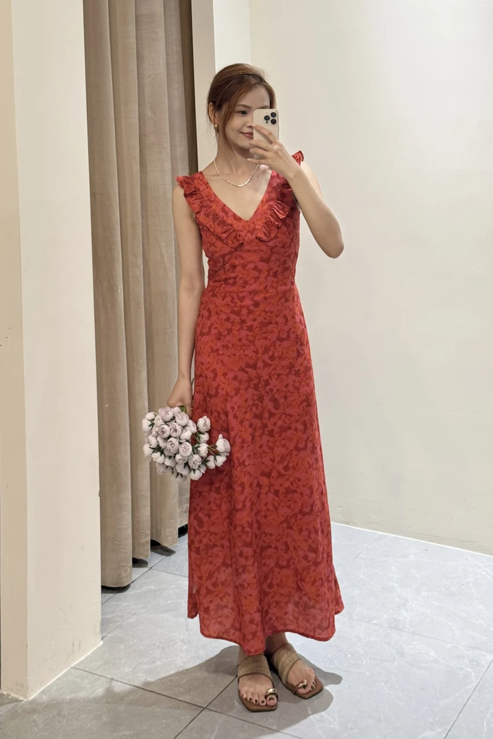 长裙夏季碎花短袖连衣裙开叉长款法式小众