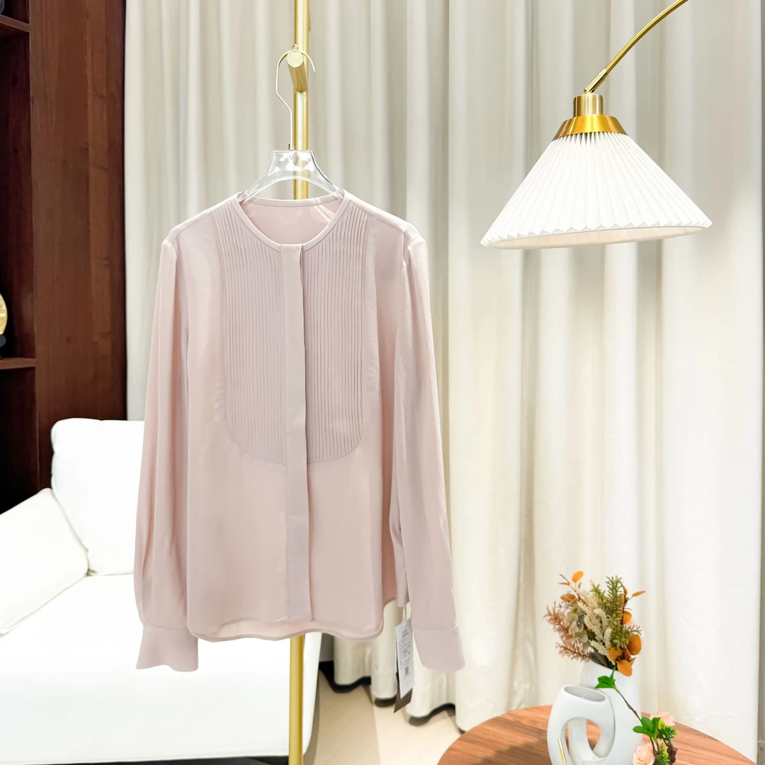 桑蚕丝鬼绉春季气质轻奢休闲时尚简约百搭薄款女士长袖上衣