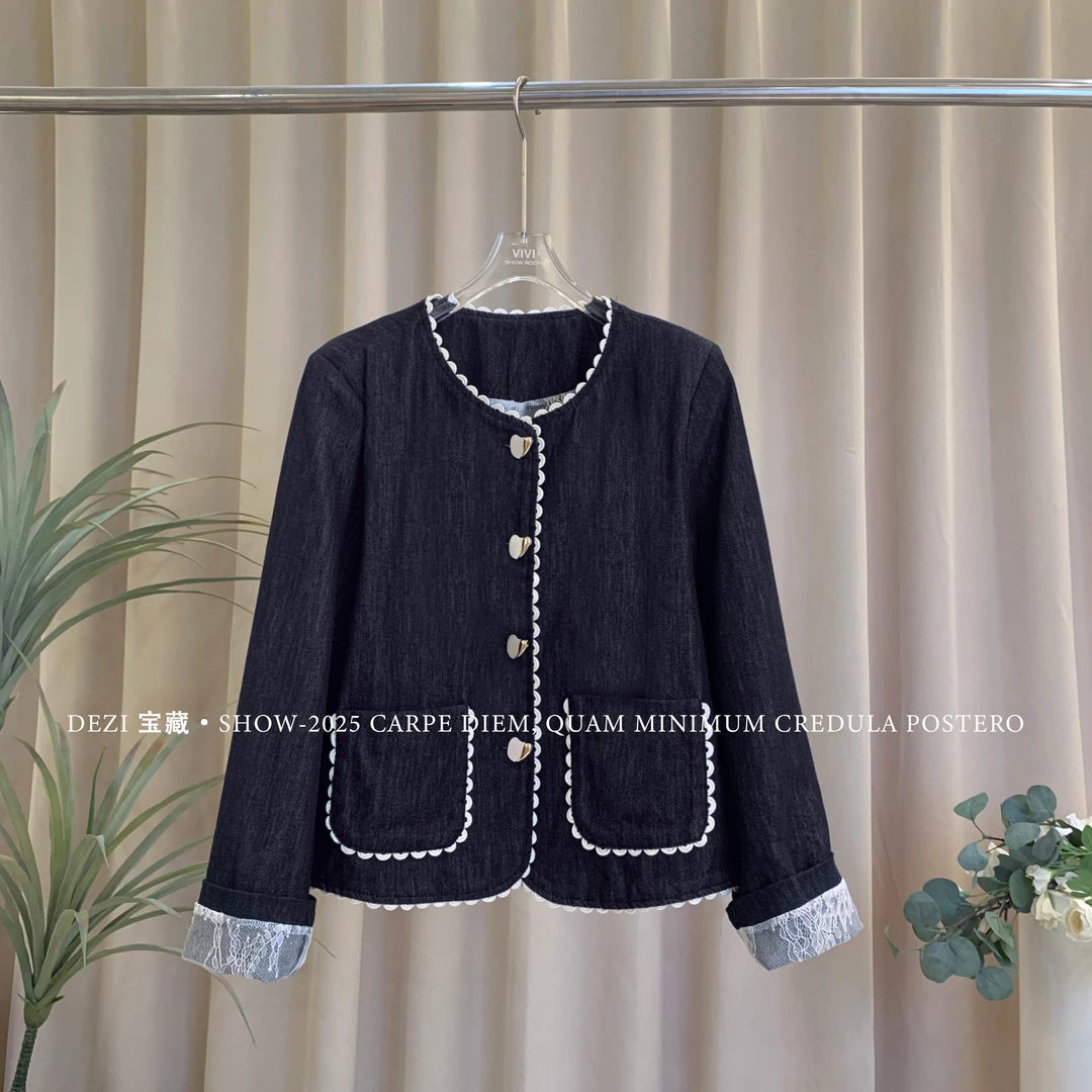 DEZI宝藏衣橱蕾丝花气质轻奢女牛仔外套LS298066