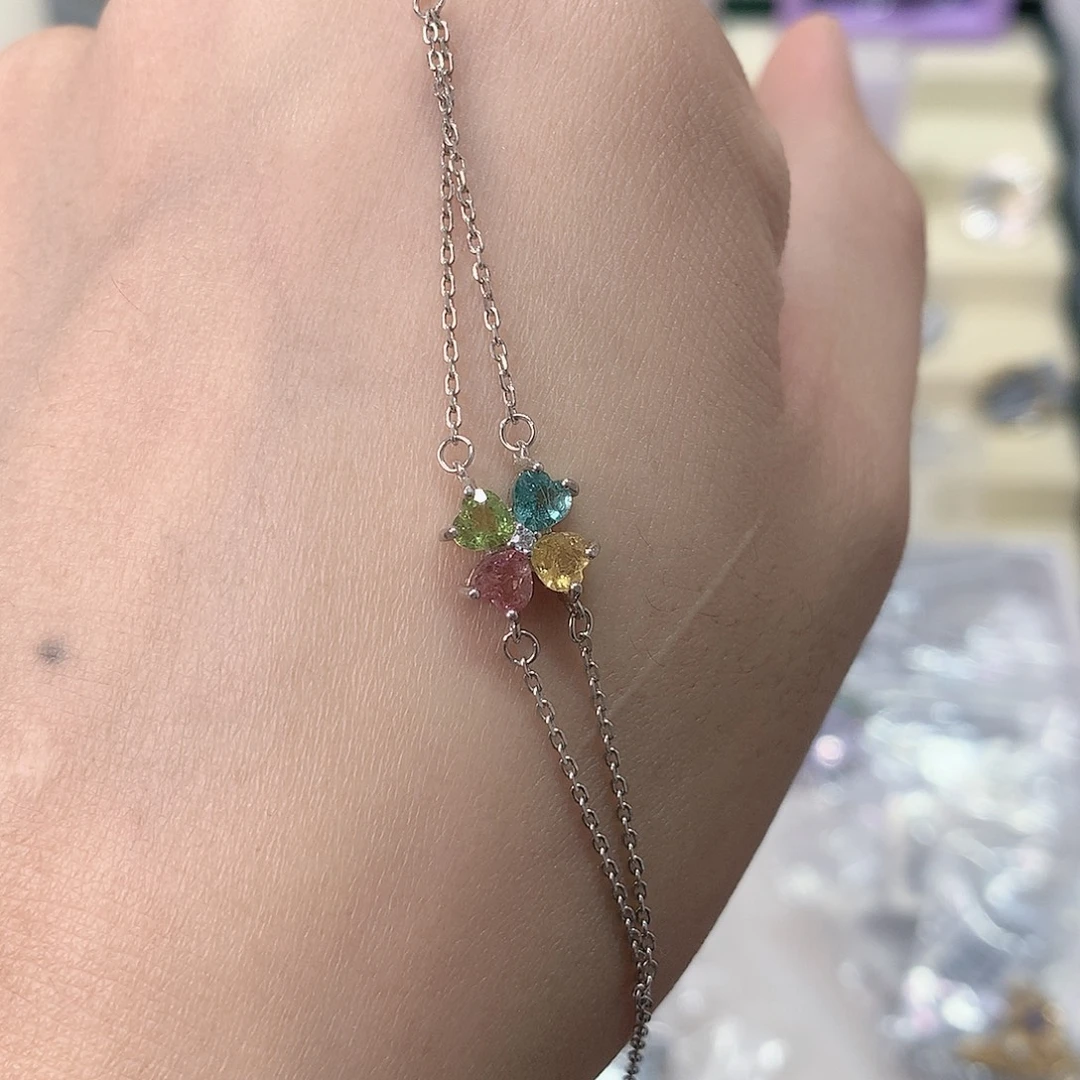 银S925镶嵌碧玺手链