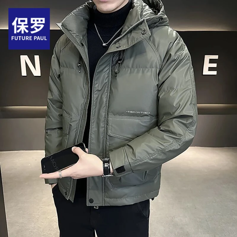男士痞帅鸭绒工装棉衣羽绒棉服冬季新款加厚连帽外套痞帅百搭上衣