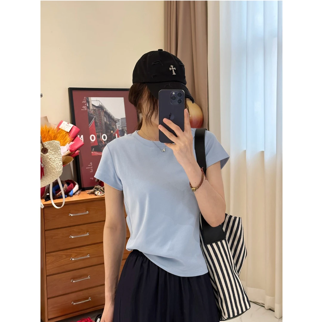 25年夏季薄款基础百搭正肩圆领显瘦短袖T恤