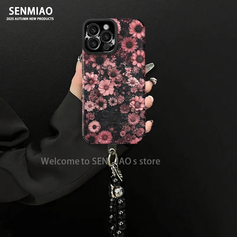 适用【苹果/oppo/华为/vivo/小米】满屏花花小羊皮防摔手机壳女款