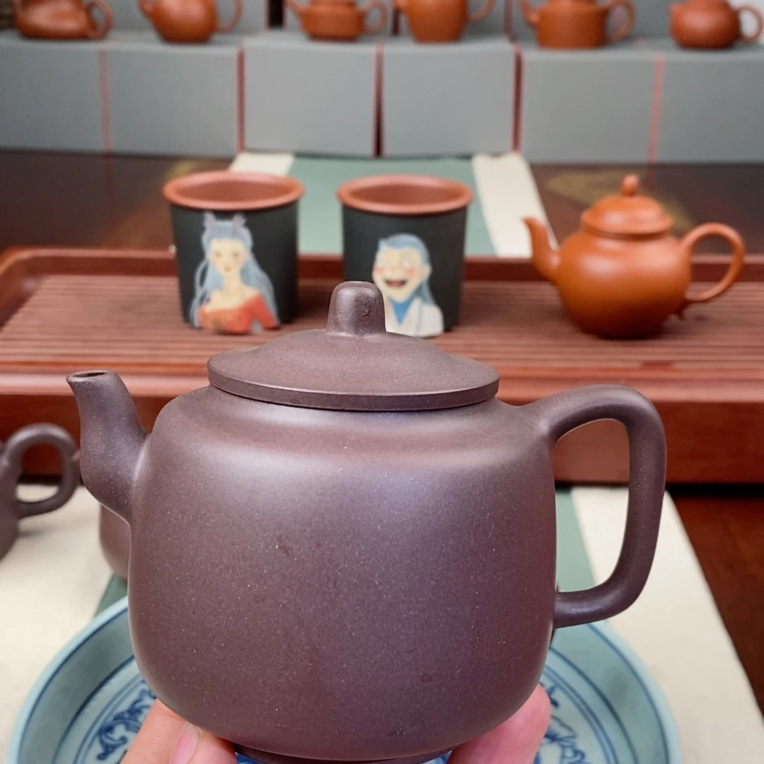紫砂茶壶老矿紫泥半手墨林230毫升