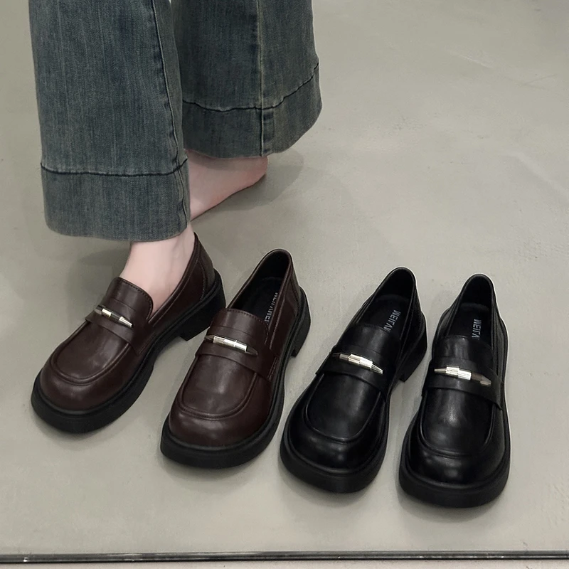 复古黑色通勤乐福鞋女2025秋季新款英伦风小皮鞋厚底粗跟百搭单鞋