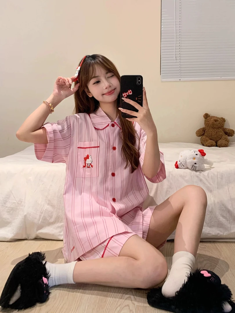 【野SP-Hello Kitty短袖长裤三件套】新潮牌可外穿天丝棉居家服套装