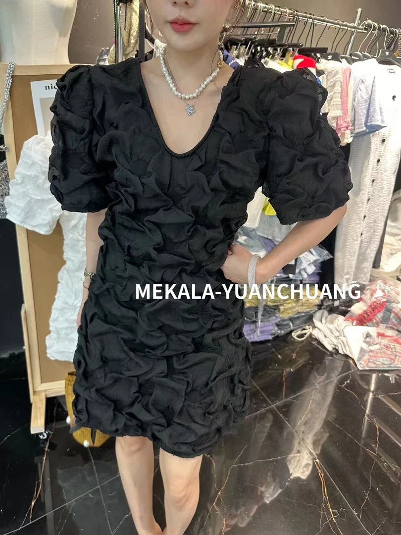 设计不规则感云朵裙V领时尚百搭夏季连衣裙337