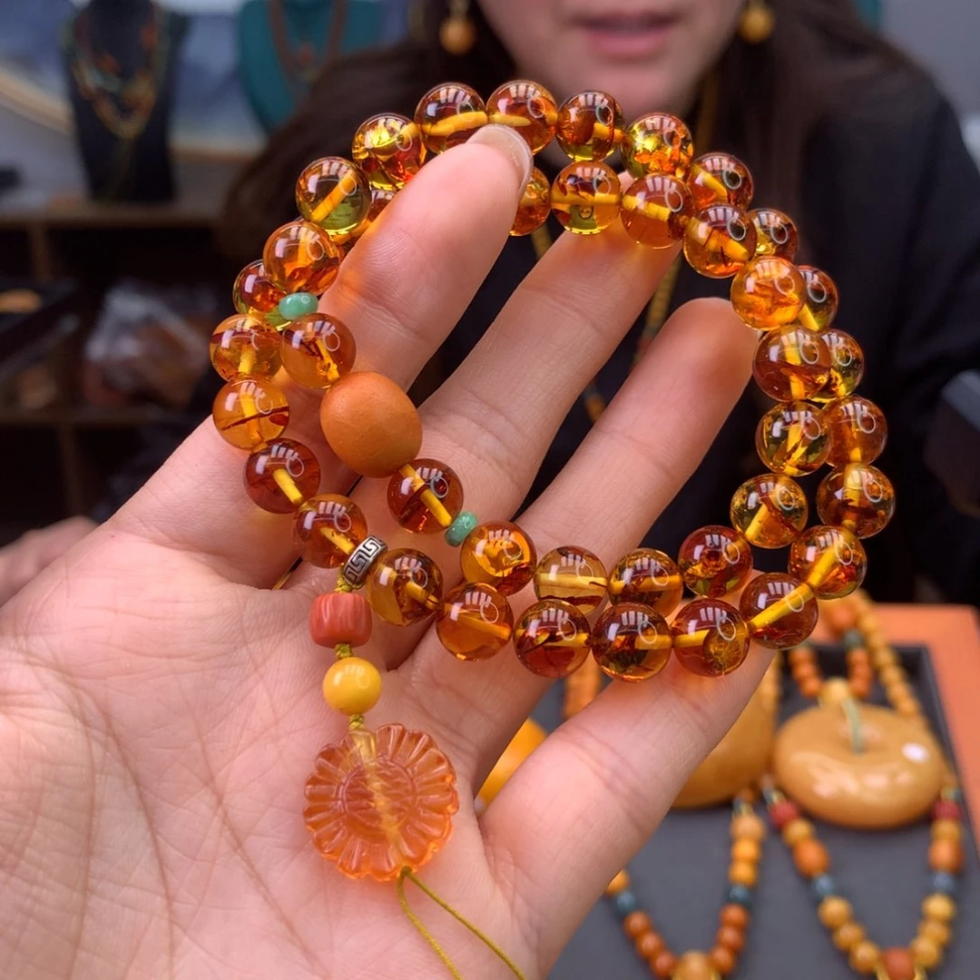琥珀（花珀）手串未镶嵌天然