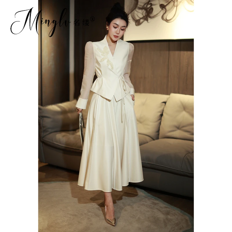 名缕品牌春季时尚套装高端轻奢优雅气质女神范收腰上衣半身裙两件