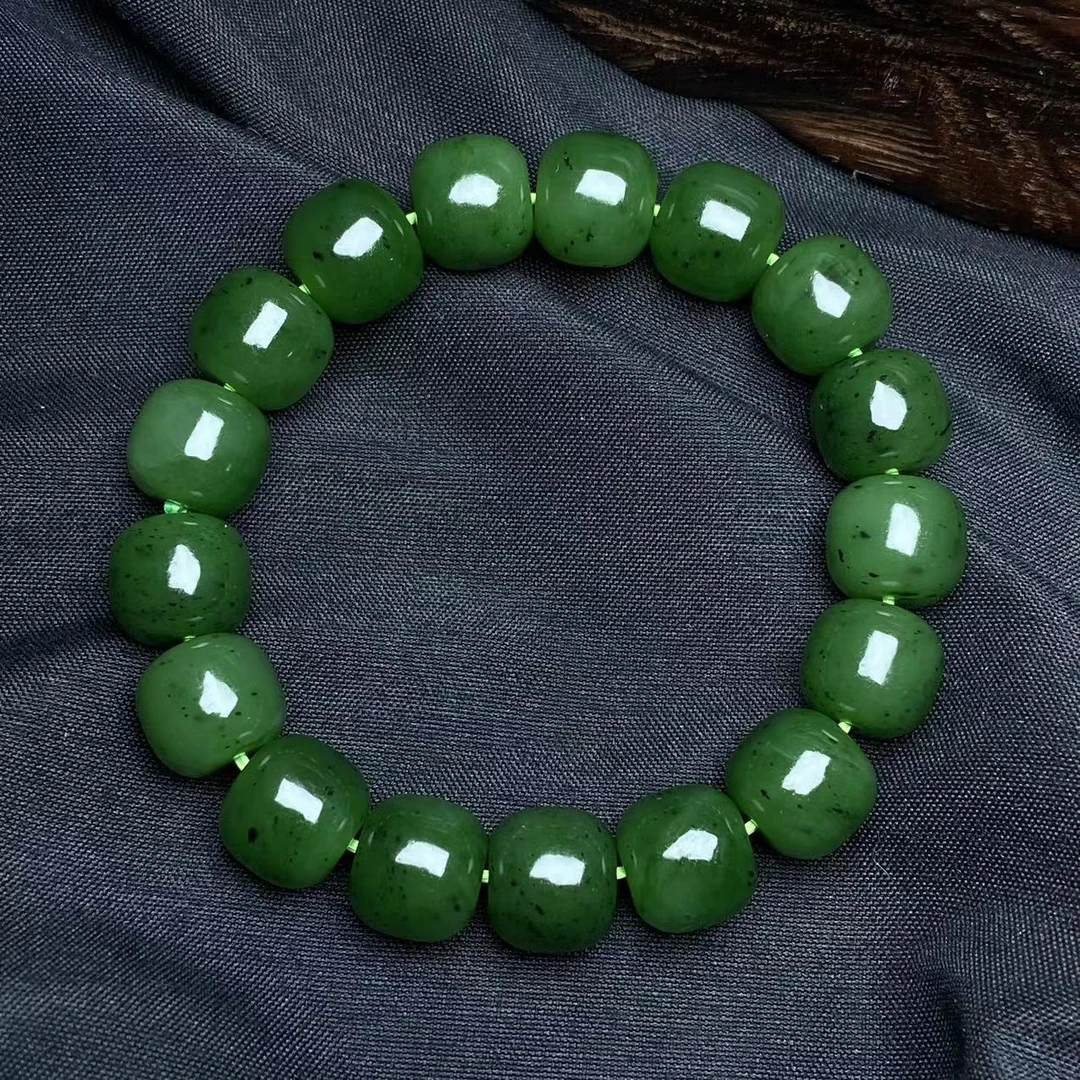 天然和田玉乌兰海猕猴桃老型珠手串 12mm