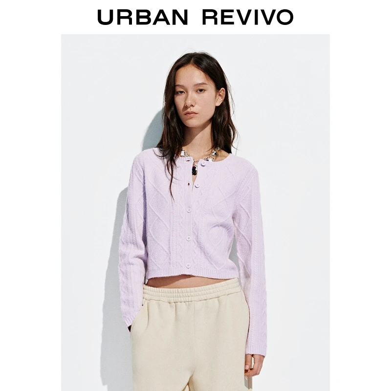 UR2025秋季新款女潮流绞花肌理短款针织开衫UYV950073+