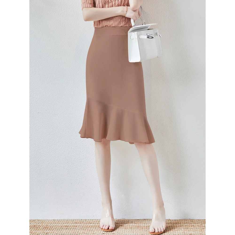 进口三醋酸显瘦高腰鱼尾包臀荷叶摆OL半身短裙女夏春
