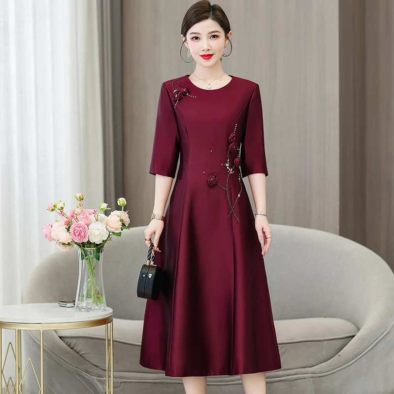 高级感连衣裙夏新款时尚礼服年轻妈妈礼服喜婆婆婚宴装上档次长裙