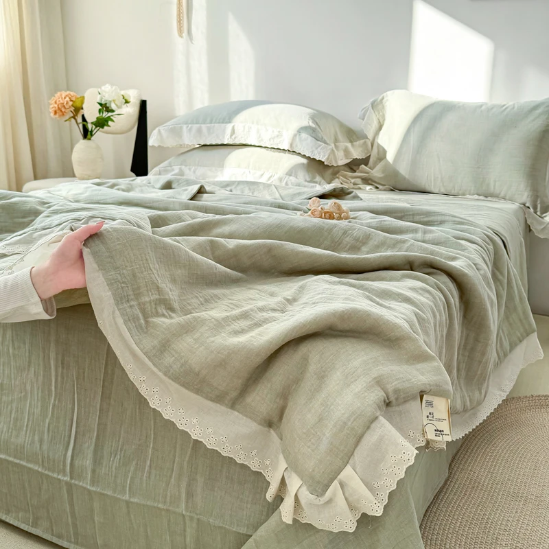 A类纯棉皱皱沙夏被夏季全棉双层纱大豆夏凉被单双人空调被可机洗1