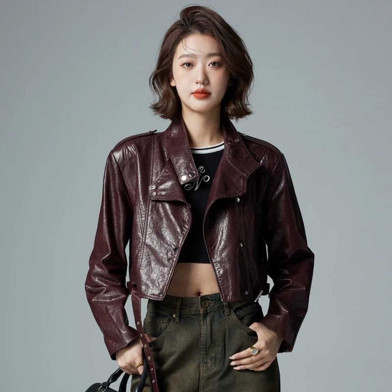 高端皮衣女进口油蜡山羊皮机车外套时髦短款皮夹克2025秋冬季新款