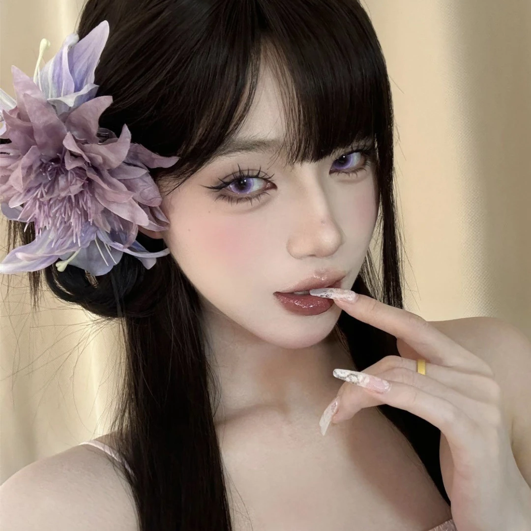 紫色花海超仙百合花朵抓夹海葵花朵发夹氛围感对镜拍美丽尤物头饰