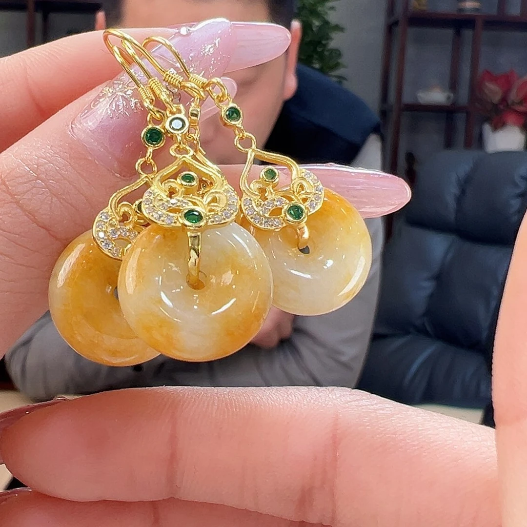 翡翠耳环银S925镶嵌多样性发货一副