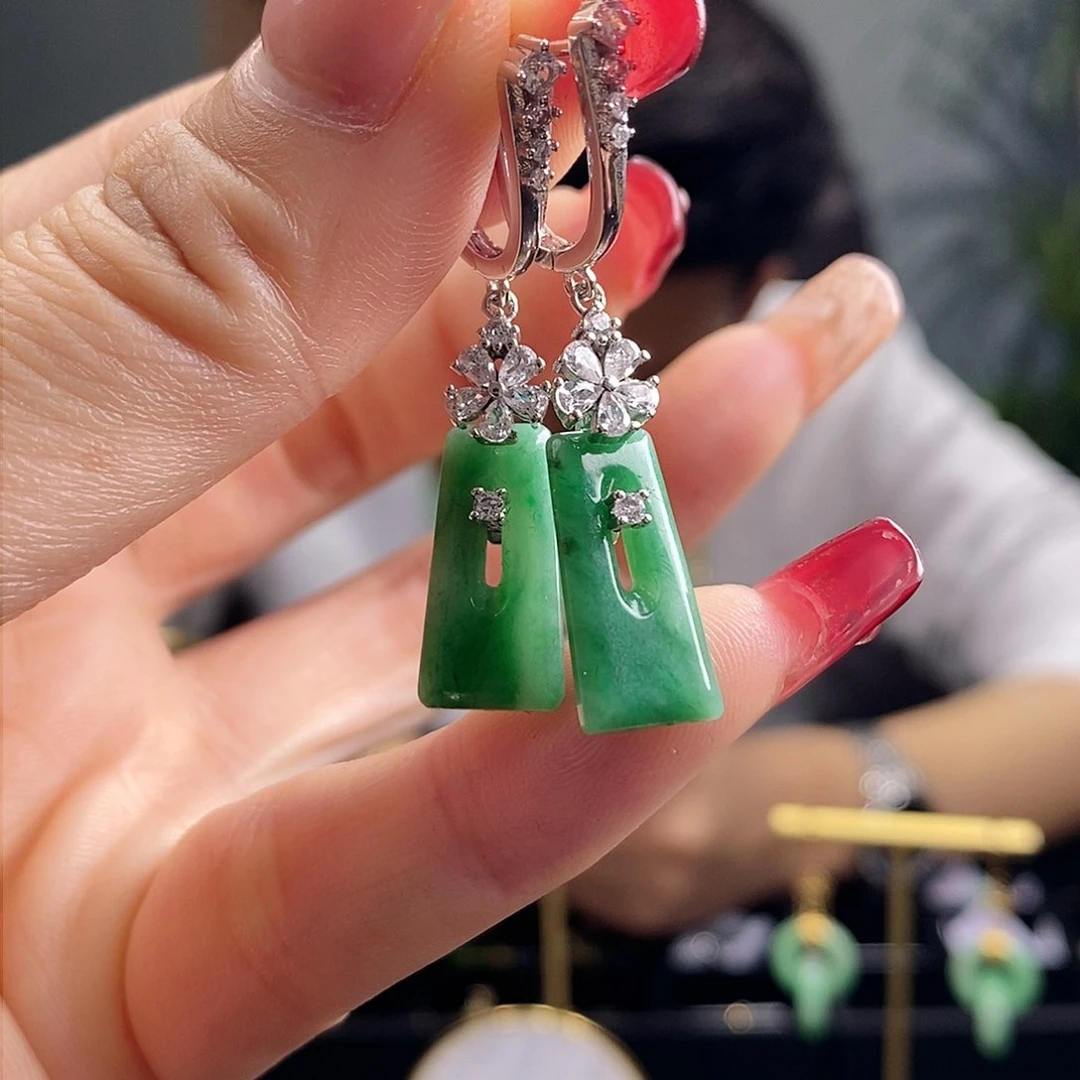 翡翠耳饰银S925镶嵌翡翠