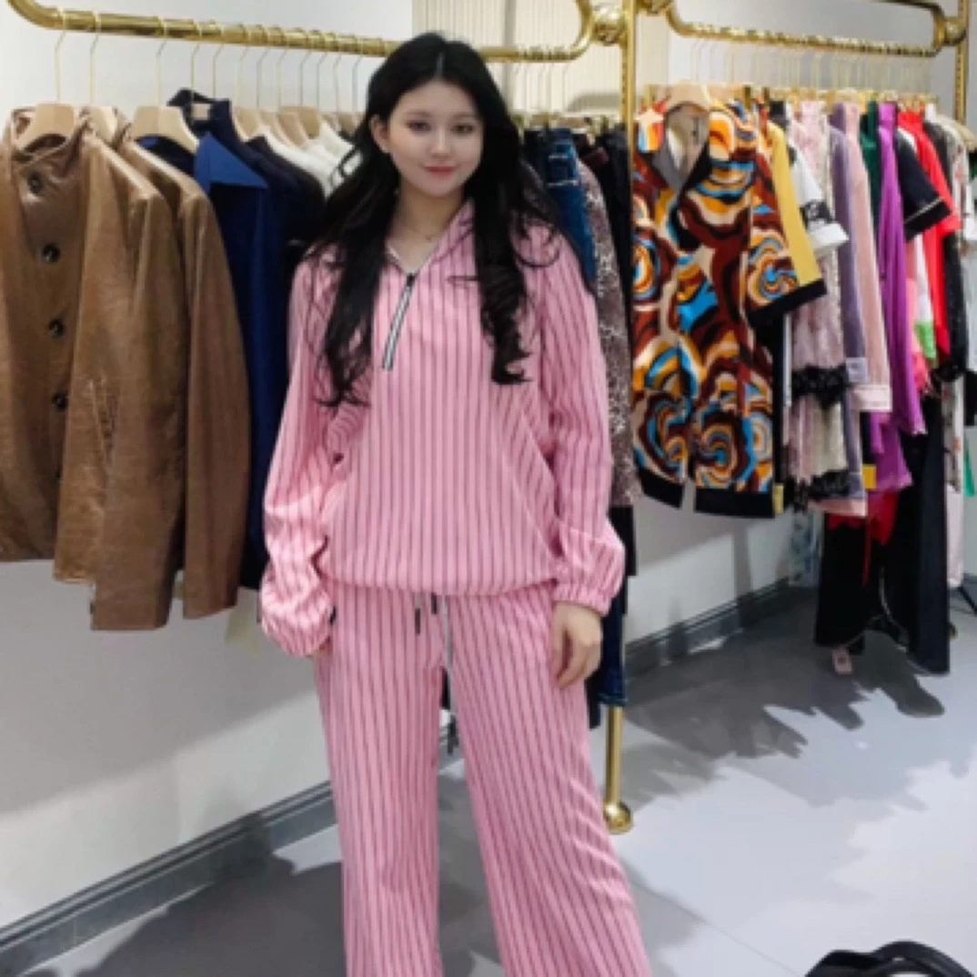 休闲运动套装长袖连帽卫衣宽松显瘦高腰阔腿裤两件套