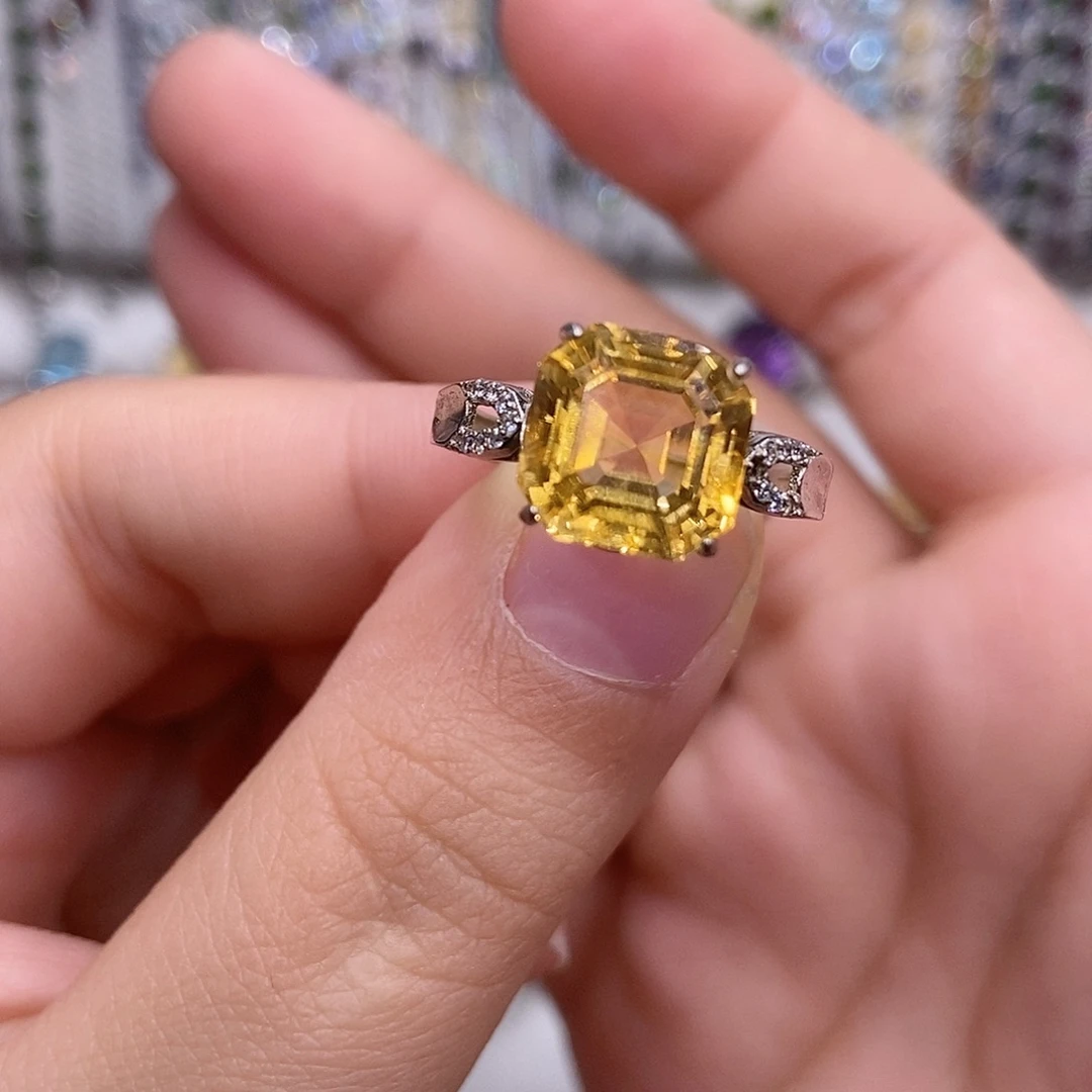 黄晶戒指银S925镶嵌