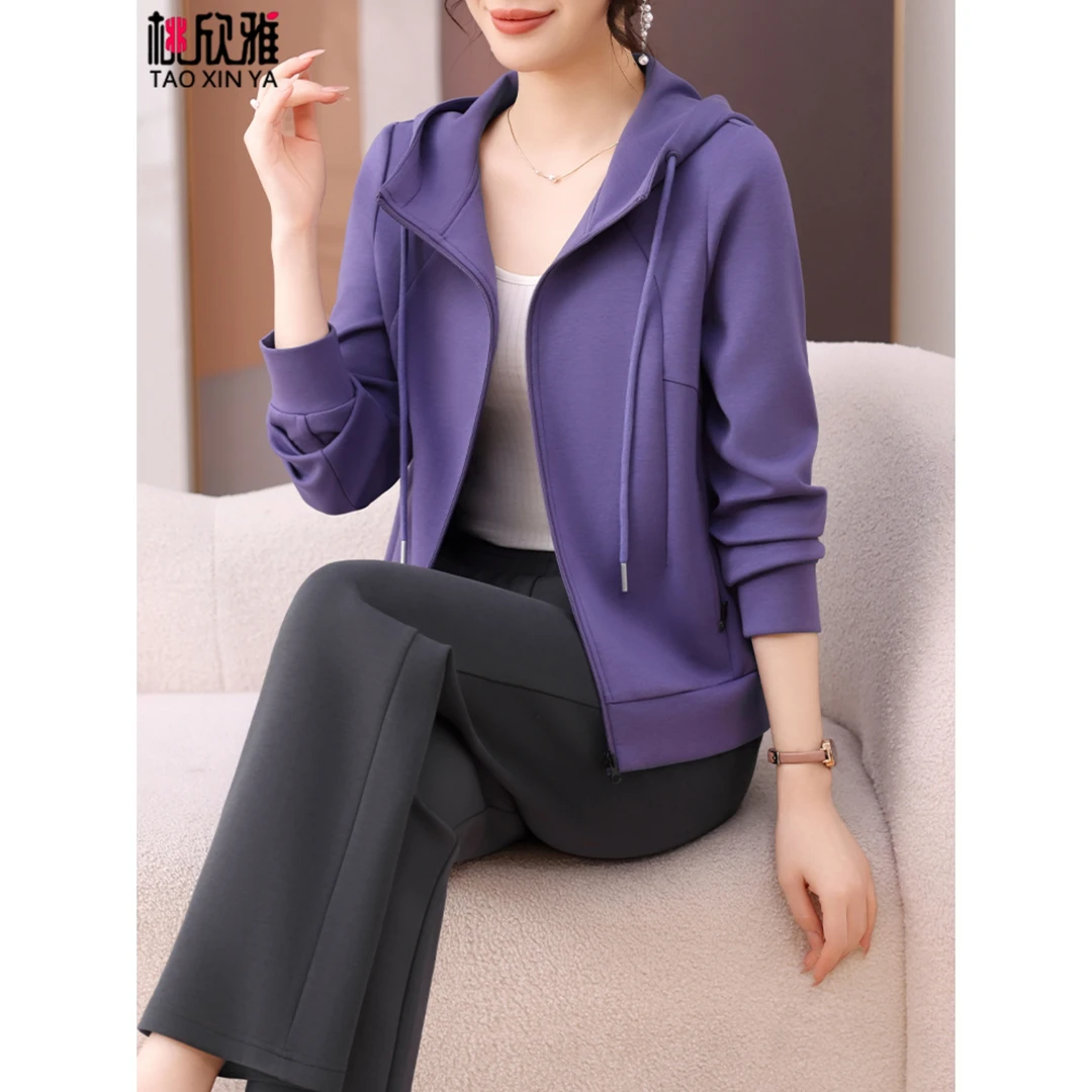 中年休闲跑步运动套装女春秋2025新款妈妈秋装连帽卫衣外套两件套