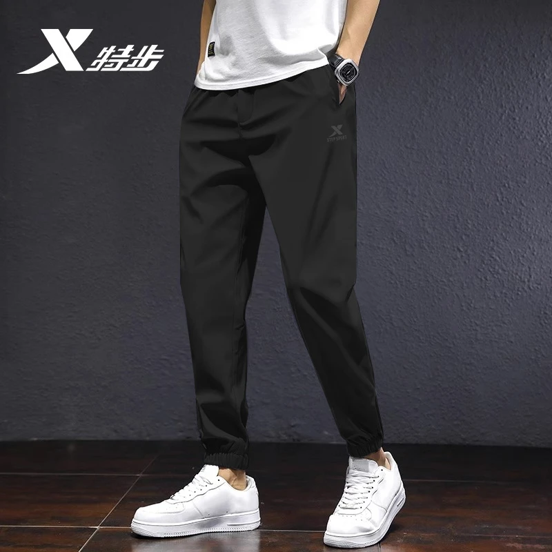 特步冰丝运动裤男2026夏季速干透气九分裤弹力小脚裤正品休闲长裤
