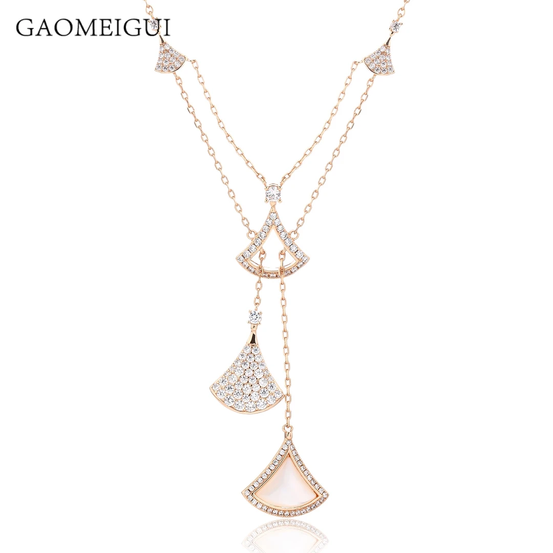 坠链均925银合成锆石 GAOMEIGUI 镶嵌项链裙子吊坠锁骨链A1003