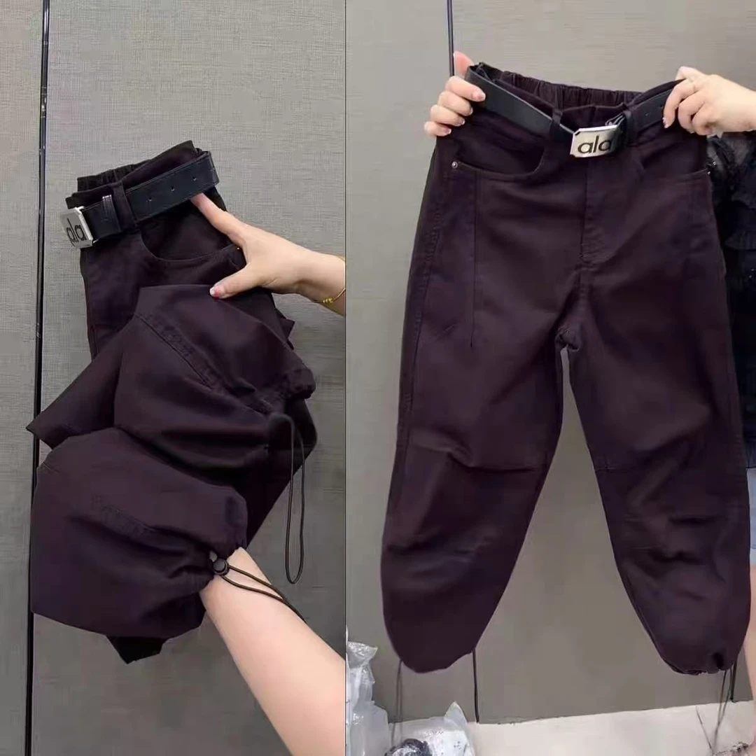 2025年秋休闲裤女时尚百搭弯刀裤显瘦高腰弹力束脚裤九分女士秋季