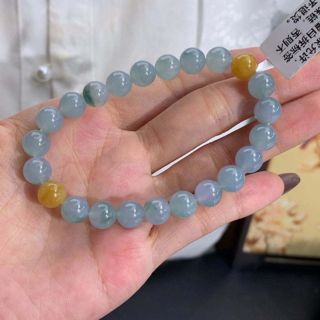 翡翠未镶嵌手串卡8冰胶蓝飘花手串