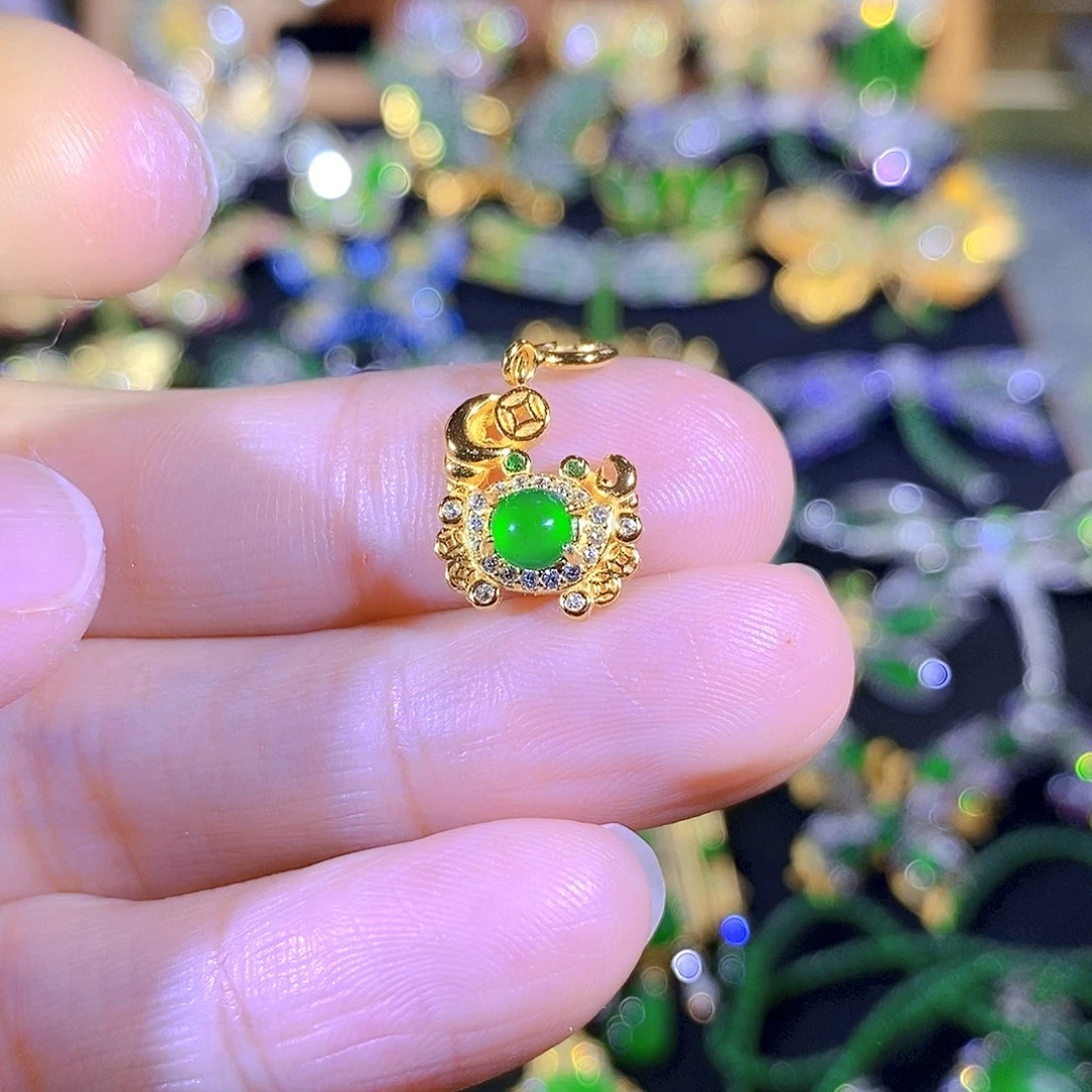 吊坠(不含链)银S925镶嵌翡翠