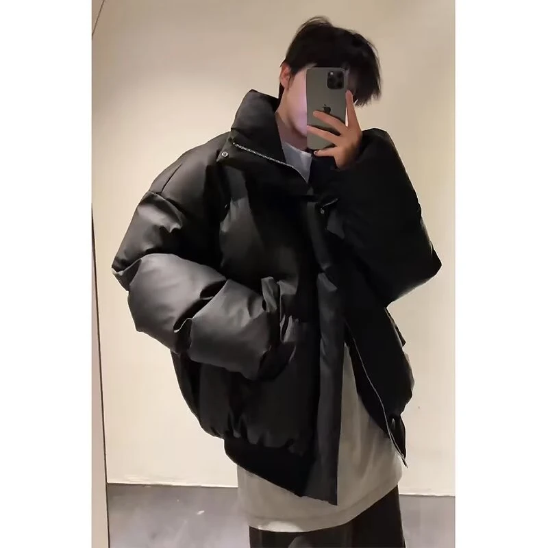 美式短款棉服时尚立领棉衣男冬季潮牌设计宽松面包服简约百搭棉袄