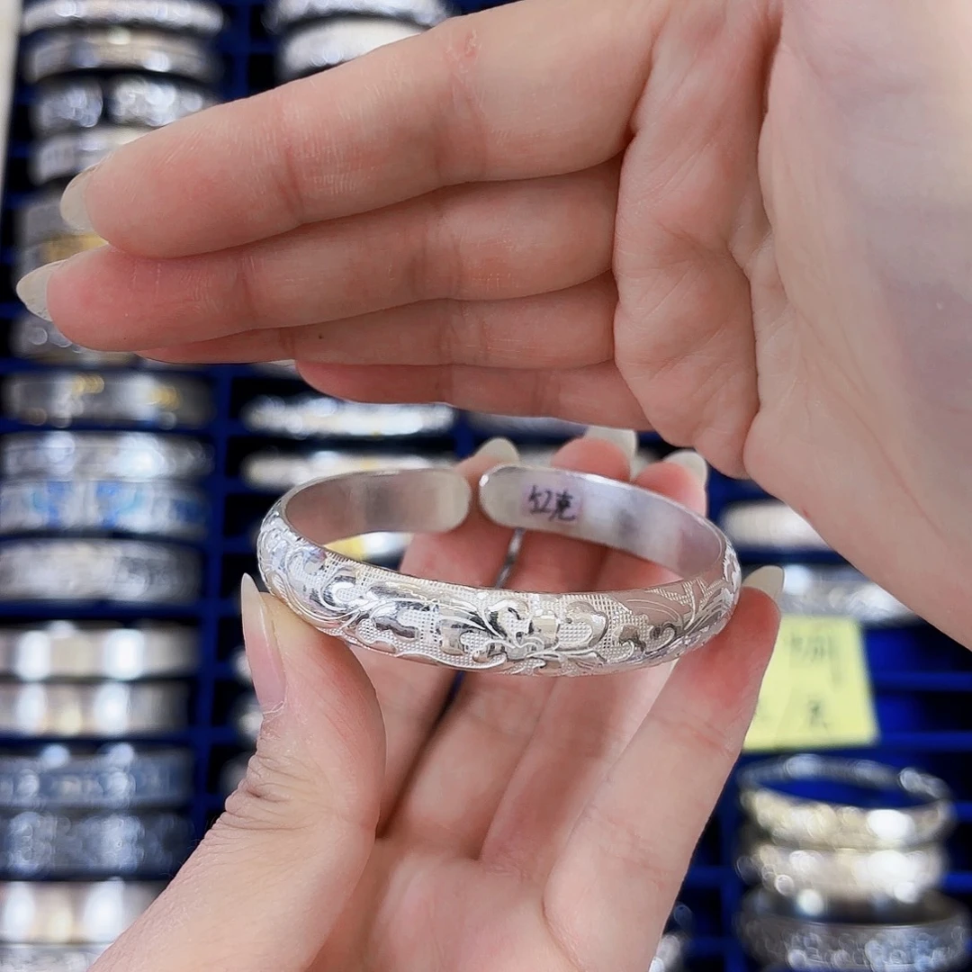足银牡丹银手镯52克
