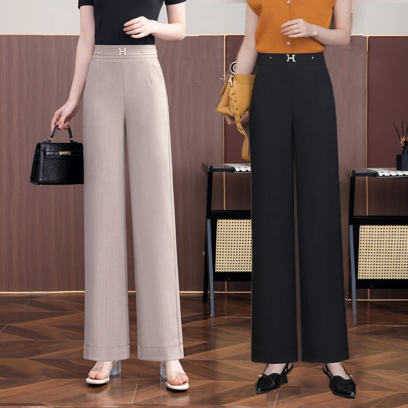 夏季女2025新款人字天丝麻垂感薄款显高百搭透气轻薄筒直筒裤