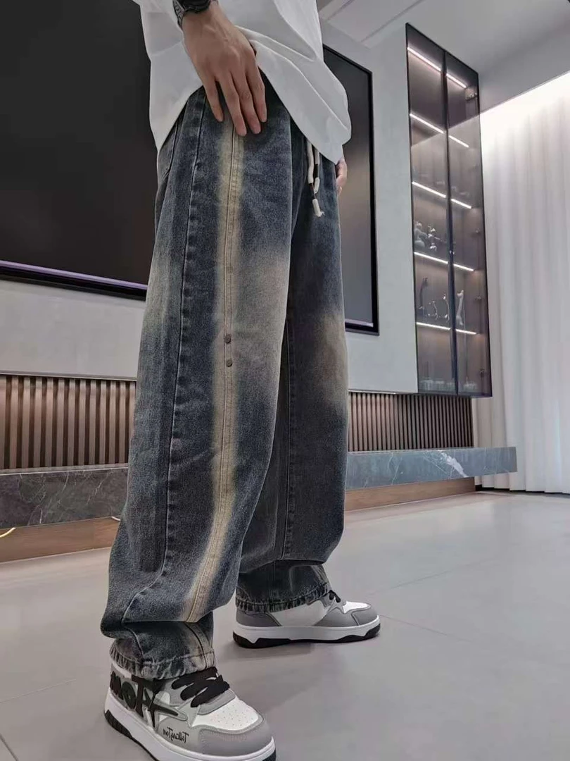 6107 撞色四季通用男牛仔裤时尚柳叶弯刀裤